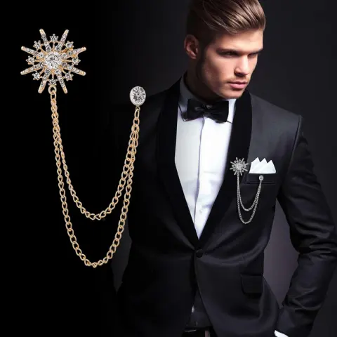 New Men's Suit Brooch Octagonal Star Chain Tassel High-end