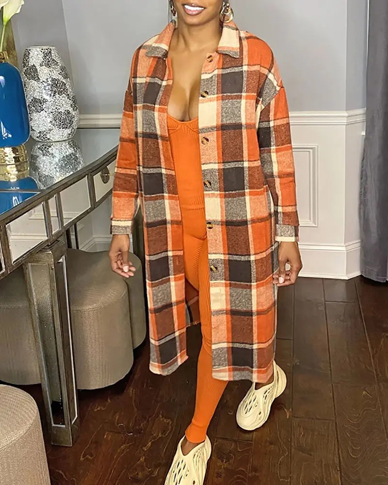 Women's Mid-length Casual Fashion Plaid Single-breasted Woolen Coat