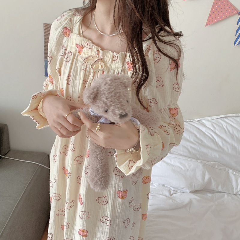 Title 9, Cute Cartoon Bear Cotton Yarn Nightdress Women