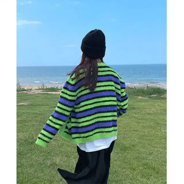 New Mink Wool Loose And Lazy Knit Cardigan Green - Shop at LoveMi
