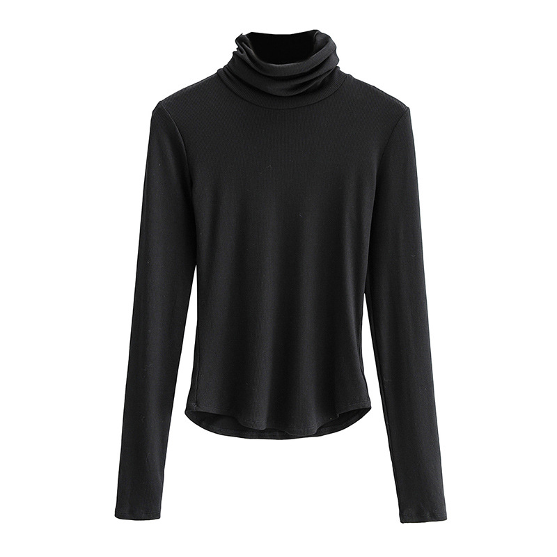 Threaded Turtleneck Solid Color Bottoming Shirt All-match Thinner
