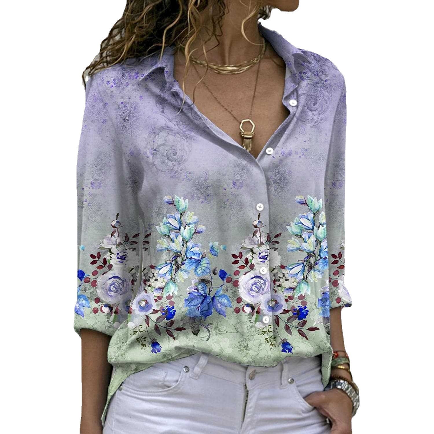 Fashion Print Women's Long Sleeve Loose Shirt