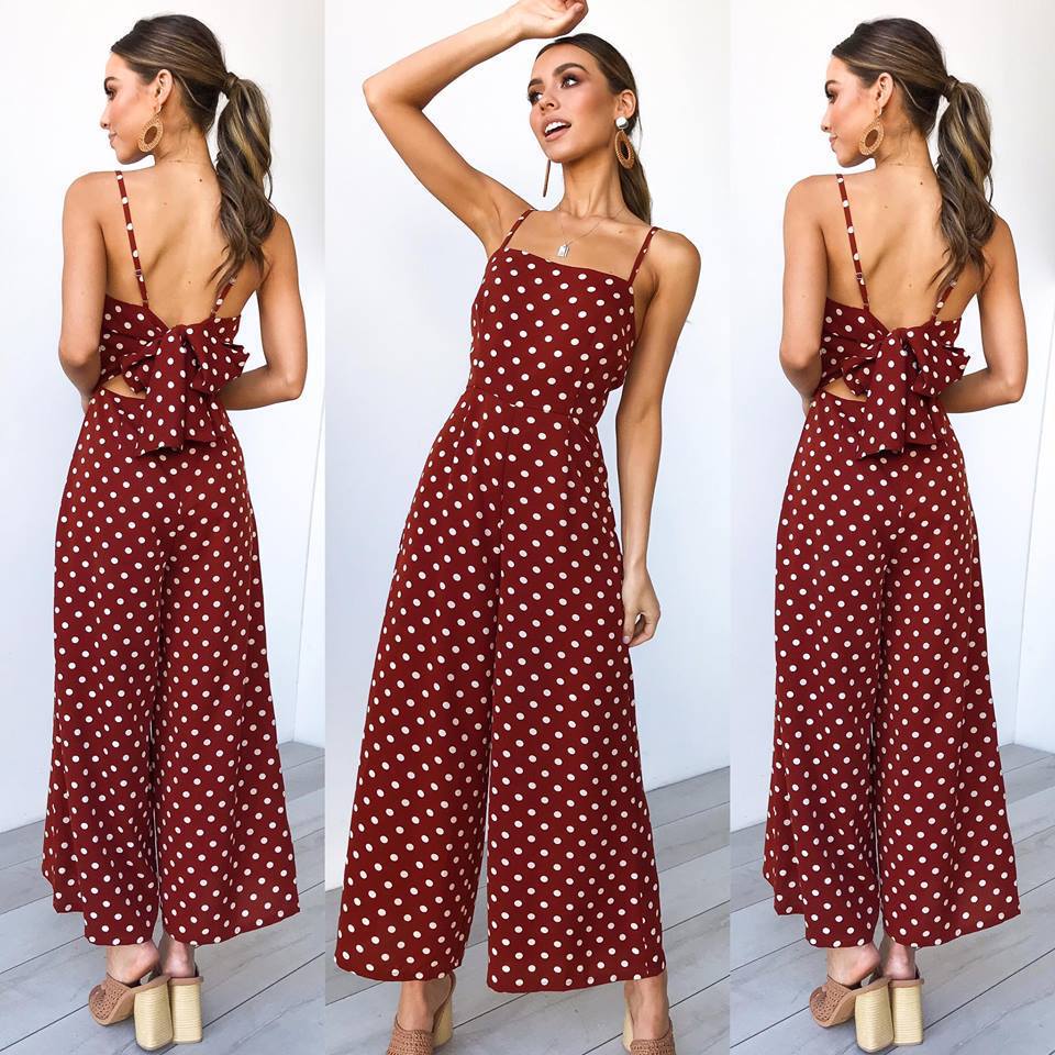 Title 7, Polka Dot Sling Sexy Backless Straight Jumpsuit