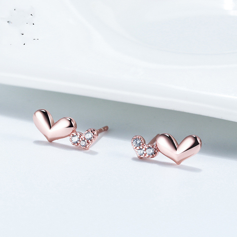 Title 4, Temperament Heart-shaped Zircon Earrings Rose G...