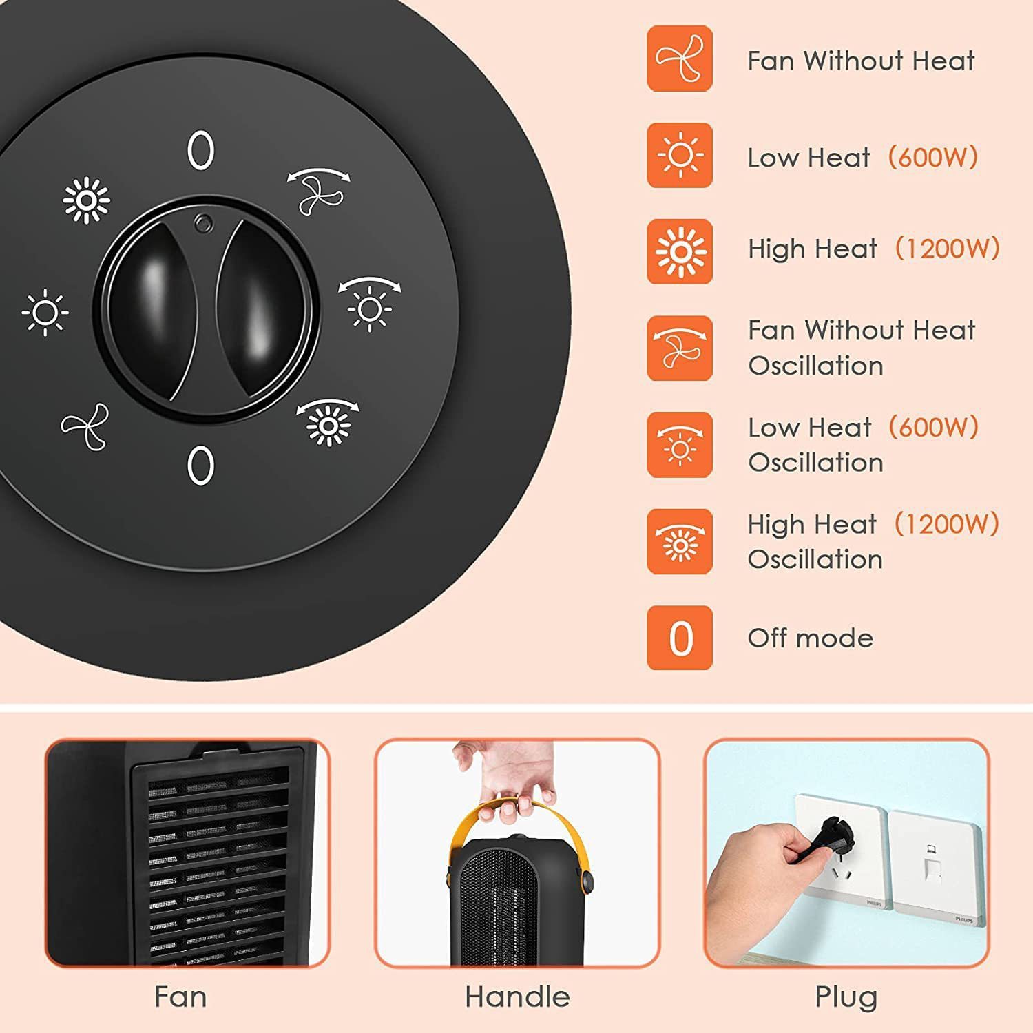 Radiateur Vertical Oscillant 1200 W — Chauffage à Bouton 6