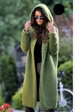 NEW Women's Baggy Cardigan Coat Tops Ladies Chunky Knitted Sweater Jumper Hood - Green
