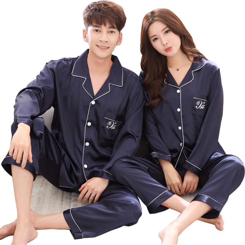 Title 17, Couple pajamas women spring silk long-sleeved p...