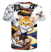 Japanese Samurai Cat 3D Digital Printing Men's Round Neck Short Sleeve - Style1-4Xl - View 1