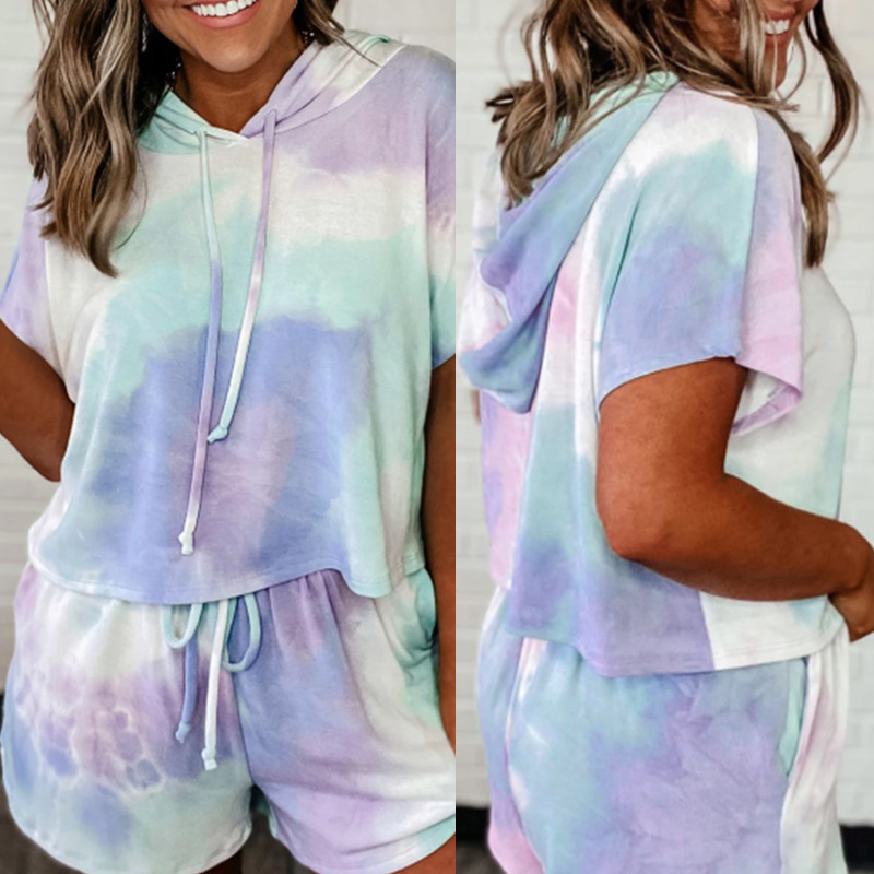 Printed Tie-Dye Short-Sleeved Gradient Color Home Service Suit