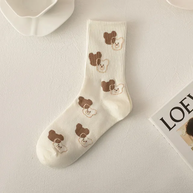 Coffee Color Wool Yarn Bear Socks Women's Middle Tube Color5 - Shop at LoveMi