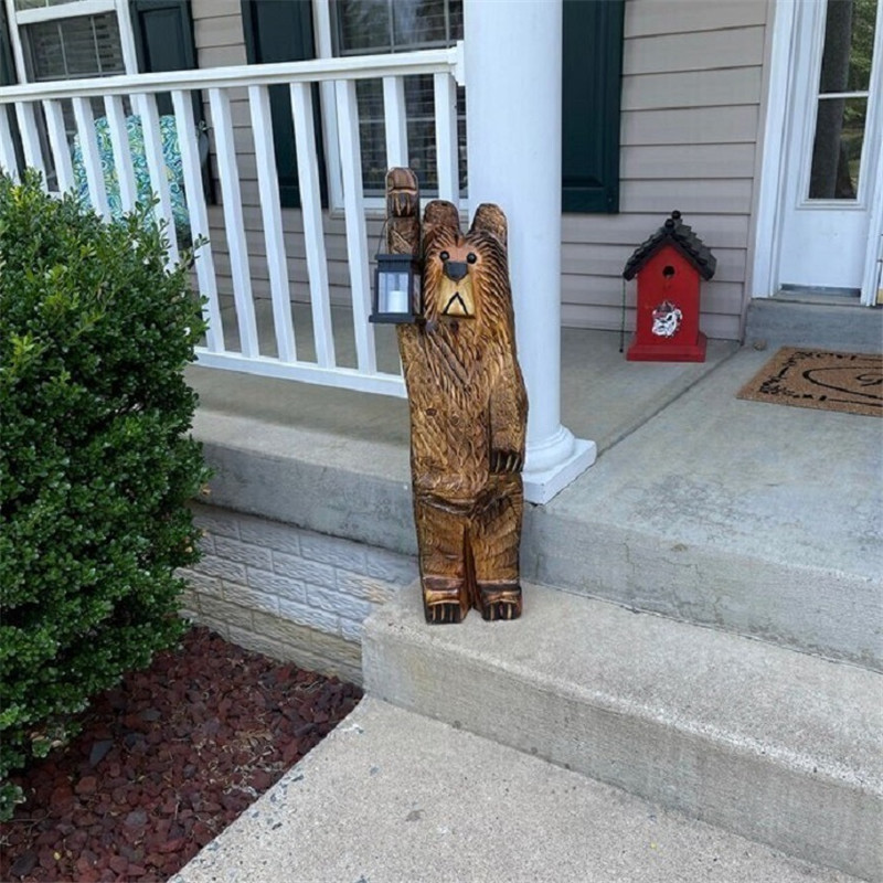 Cedar Carving Bear Resin Ornament Holding Lamp — foto 2