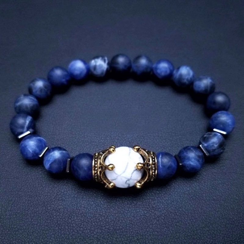 8mm Men Hematite Natural Crystal Bracelet Healing tiger Eye Beaded Crown - Picture 2 of 7