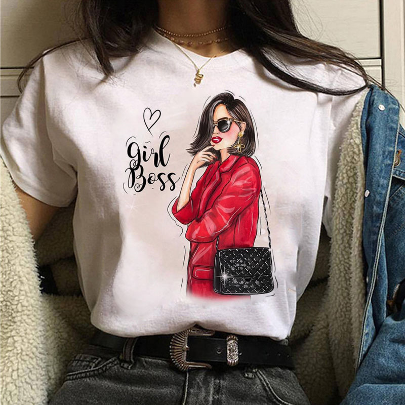 Title 5, Fashion Girl Print Ladies Short Sleeve Top Blac...