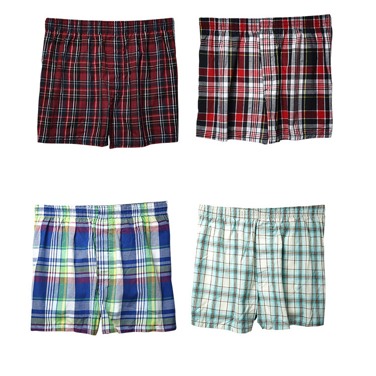 Cotton Plaid Men's Underwear Mid-waist Large Size