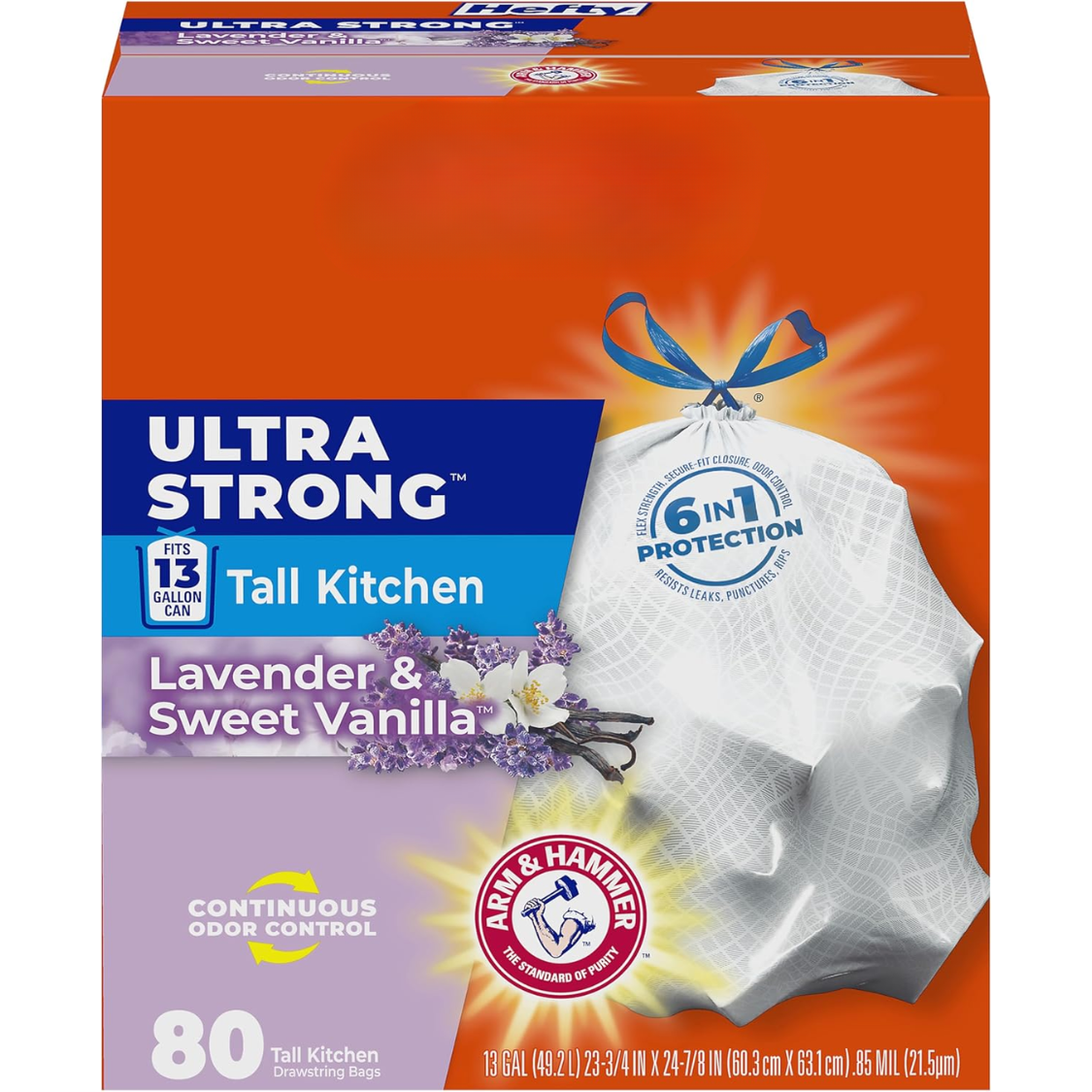 Ultra Strong 13 Gallon Trash Bags, Tall Kitchen, Drawstring Closure, Odor Control, White, Lavender, Sweet Vanilla, 80 Count 7