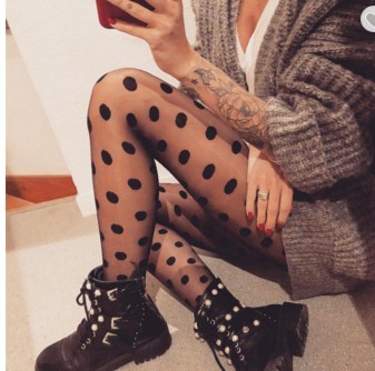 Super Model Playful Big Polka Dots White Black Jacquard Garden Dot Stockings Pantyhose