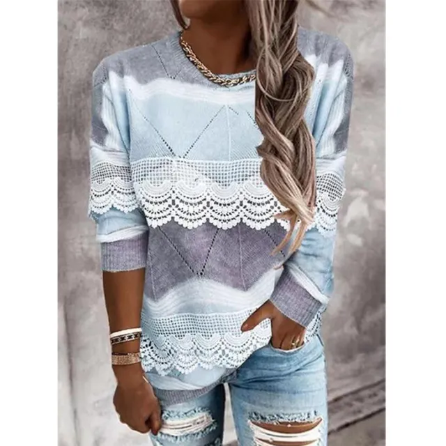 Fashionable Round Neckline Pullover Color Block Casual Top Blue - Shop at LoveMi