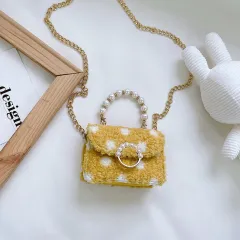 Lamb Hair Wave Point Child Girl Pearl Bag - Yellow - View 1