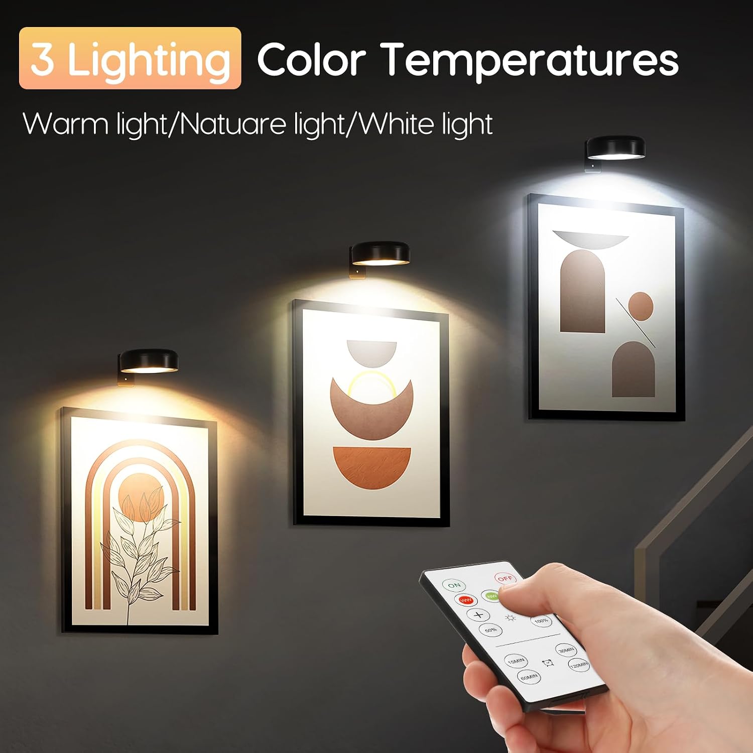 Picture Lights For Wall, 3 Lighting Modes Magnetic Art Display Light,Battery Operated Led Painting Light With Remote Control Dimmable & Timer,9Pack Black thumbnail 10