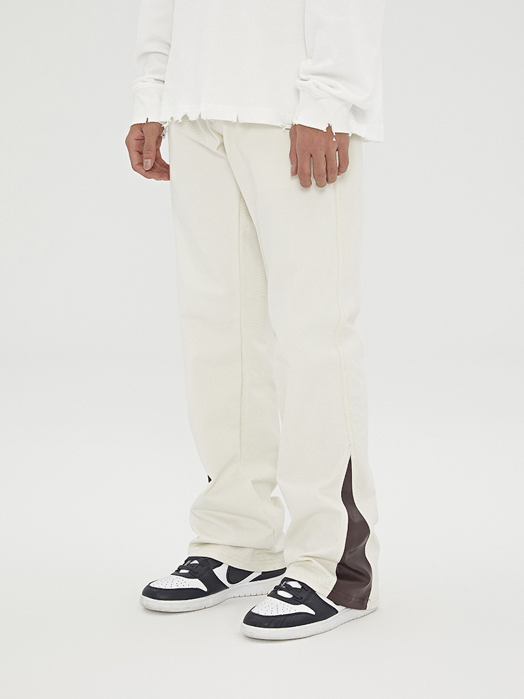 Leather And Twill Straight-leg Casual Cargo Trousers