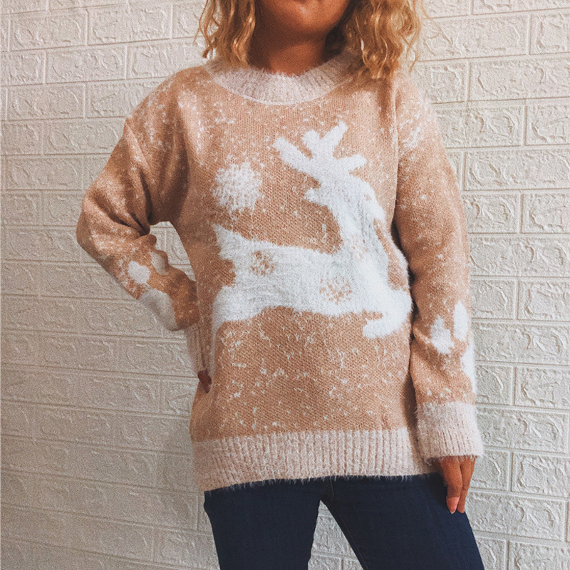 Title 4, New Fawn Snowflake Round Neck Knitted Pullover