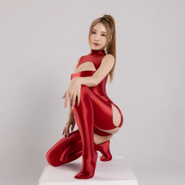 Slim Collar Sleeveless Suspension Bodysuit Set With Panties Red - Shop at LoveMi