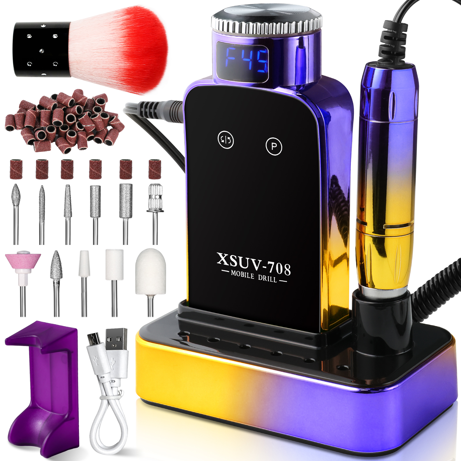 Professional Electric Nail Drill, 45000 RPM Cordless Rechargeable E-File Machine, With 12 Bits, Sanding Bands, LCD Display For Acrylic Gel Nails — foto 11