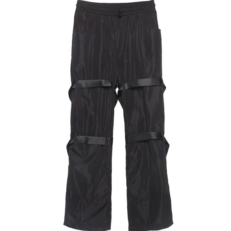 Hip-hop Webbing Zipper Design Loose Trousers