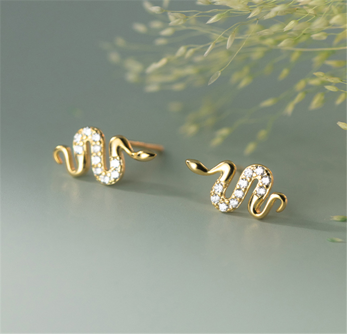 Sterling Silver 18K Snake Stud Earrings