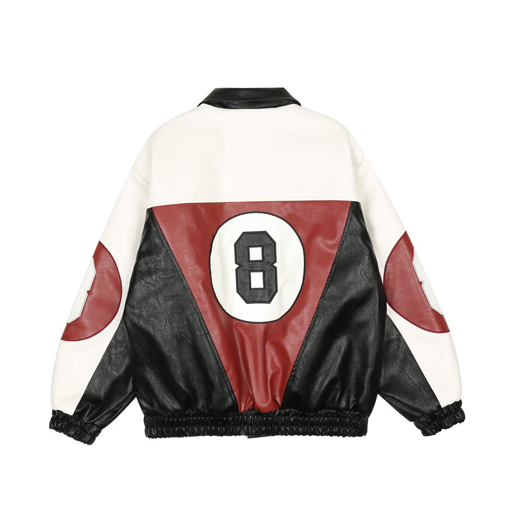 Men's Embroidered Lettering Contrast Color PU Leather Jacket