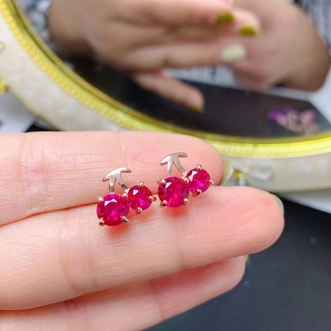 Title 4, Red Corundum Small Cherry 925 Silver Stud Earri...