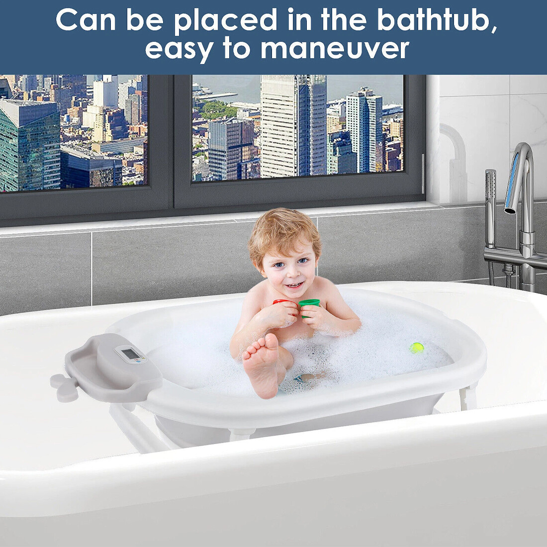 Foldable Baby Bath Tub Ergonomic With Temperature & Cushion Pad Net