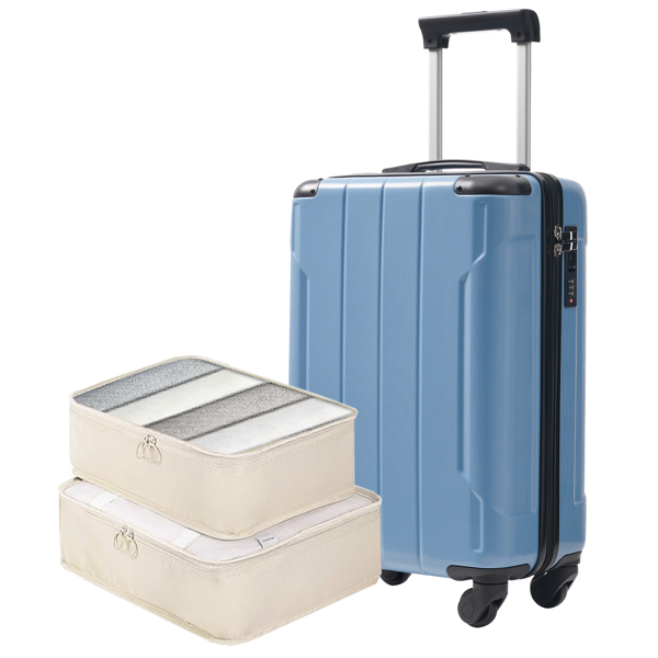 20-Inch Hardshell Carry-On Luggage, Lightweight Durable ABS Suitcase with Spinner Wheels, Built-in TSA Lock, 2 Packing Cubes, Blue-gray-17