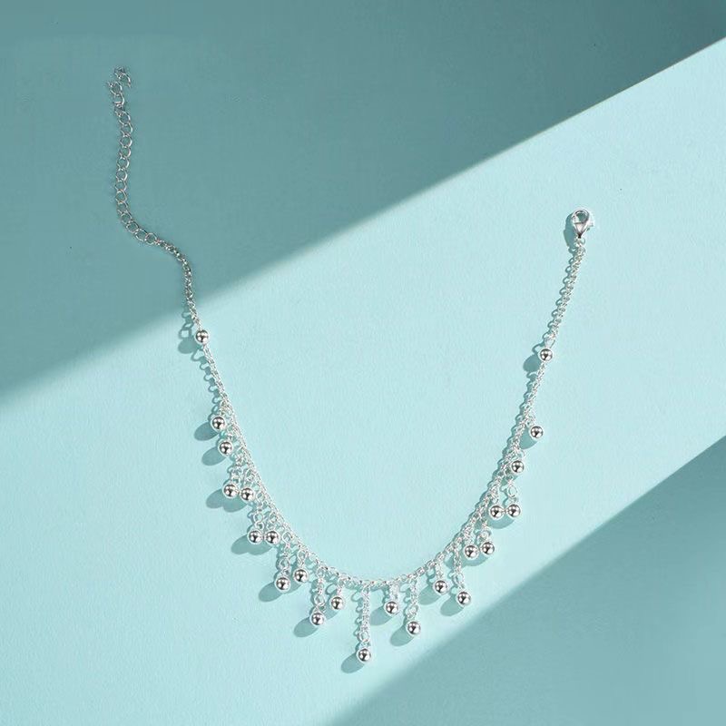 Chaîne de cheville argent 999, franges multi-perles ajustable