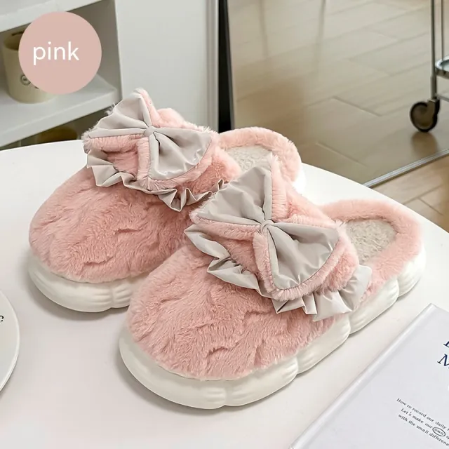 Couple Slippers Female Platform Bow Pink - Shop at LoveMi
