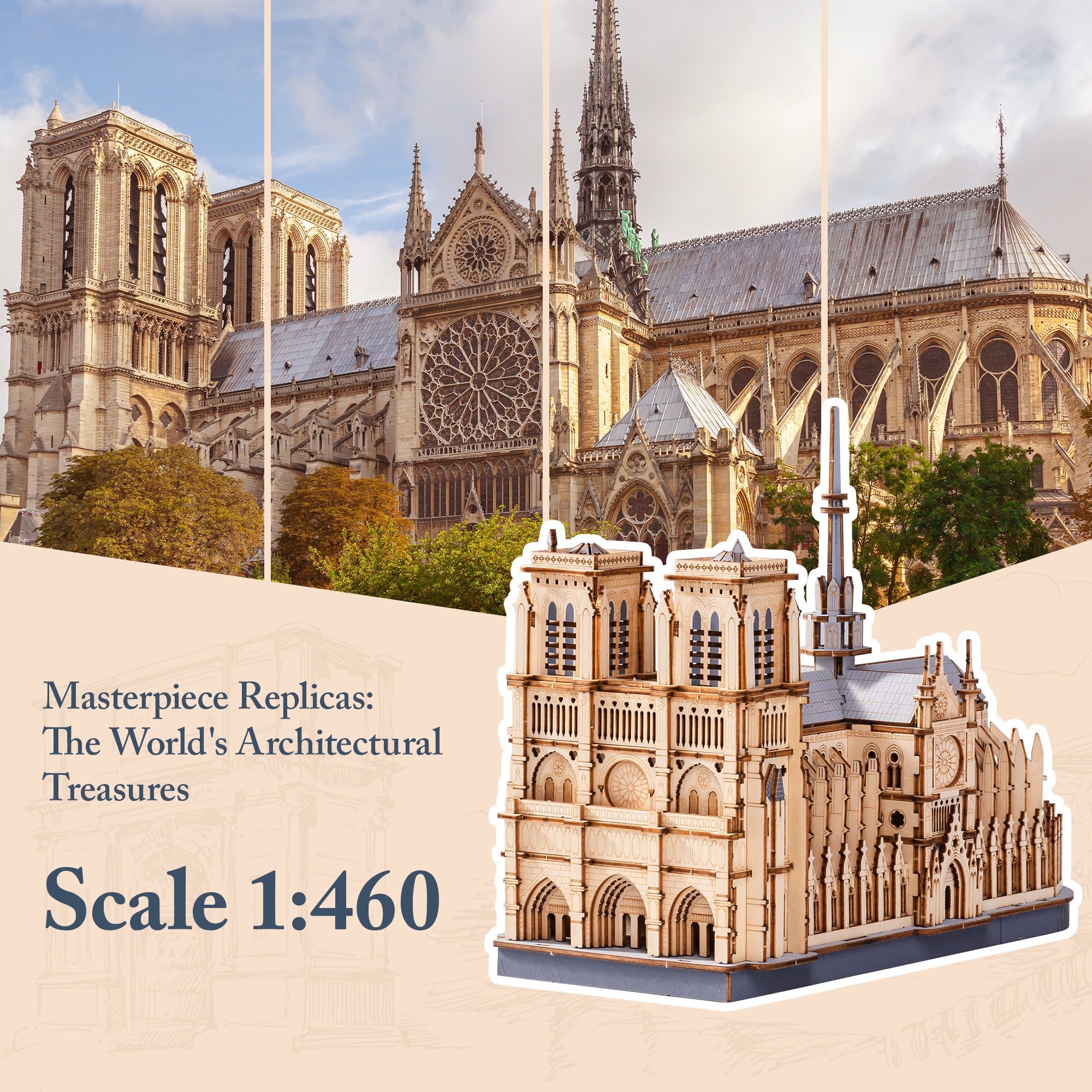 ROBOTIME 3D Puzzle Paris Cathedral, Wooden Model Kit For Adults To Build, DIY Toy Building Construction Craft Kits, Ideal For Christmas And Birthday Gift