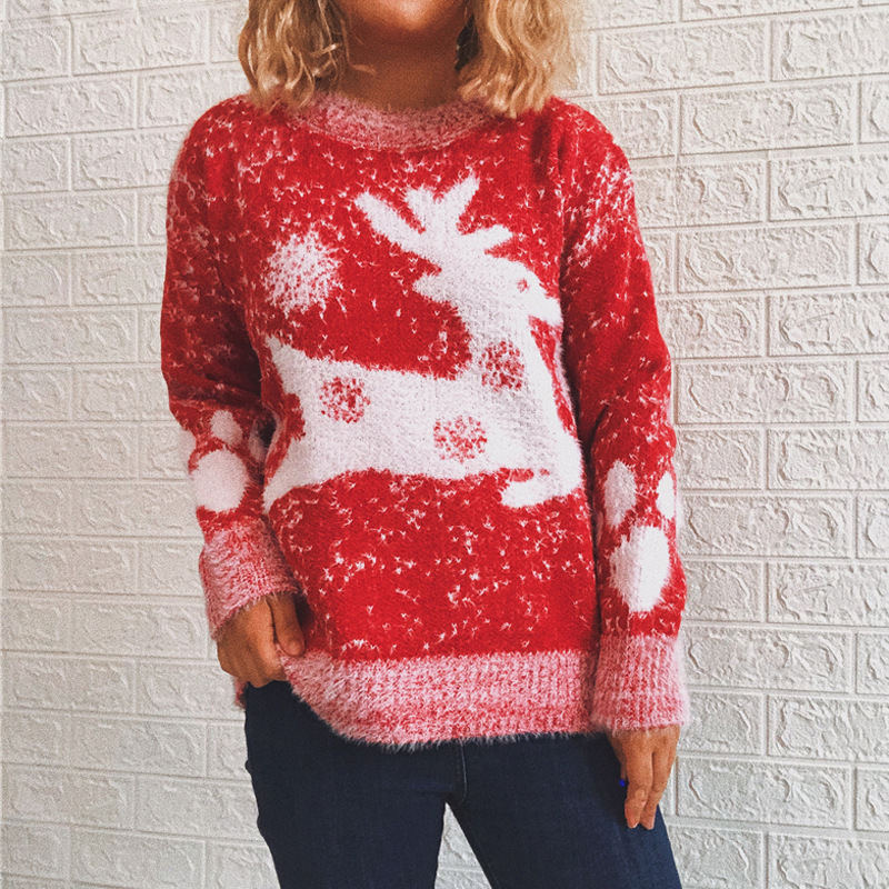 Title 3, New Fawn Snowflake Round Neck Knitted Pullover