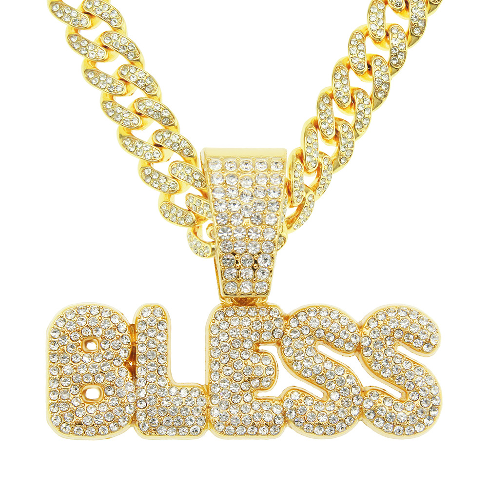 Diamond Lettered Personalized Patchwork Gold Pendant Necklace