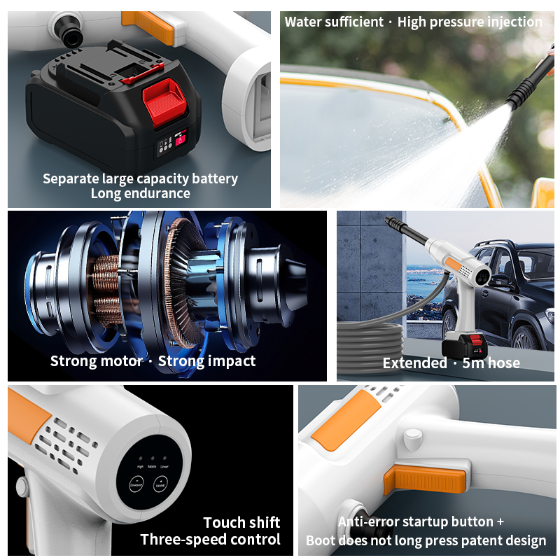 Cordless High-Pressure Water Gun,21V Lithium Battery148w Power Portable Car WashGardenOutdoor Cleaning