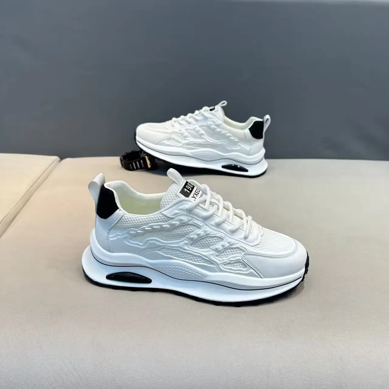 White Laceup Sneakers Fashion Breathable Mesh Flat
