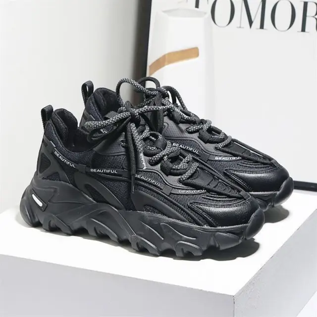 Women's Shoes Mesh Breathable Casual Student Sports Daddy Black - Shop at LoveMi