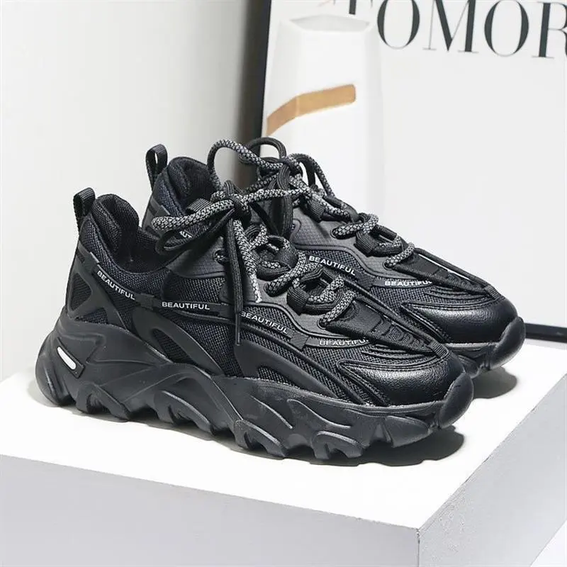 Women's Shoes Mesh Breathable Casual Student Sports Daddy - Black