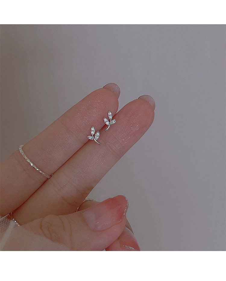 925 Silver Needle Earrings Mini Olive Branc