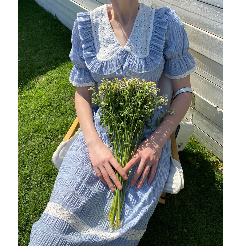 Checked Lace Butterfly Neck Dress, picture 5 of 5