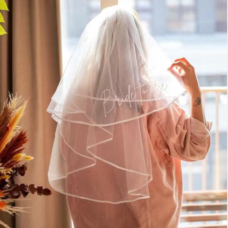 Bachelor Party Bridal Comb Double Layer Veil White Words - Shop at LoveMi