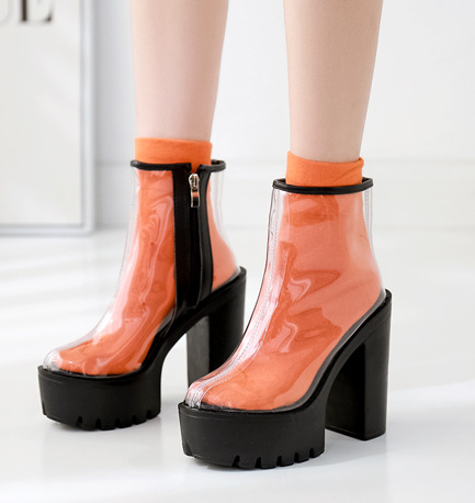 Title 2, Transparent Film Waterproof Platform Thick Heel...