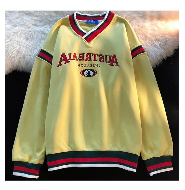 Letter Milk Apricot Embroidered Letter Pullover Sweatshirt Red - Shop at LoveMi