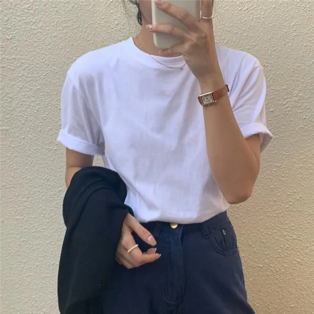 Women's Solid Color Loose White T shirt White - Shop at LoveMi