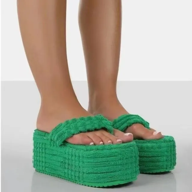 Autumn And Winter Clip Toe Thick Bottom Flip flops Female Green - Shop at LoveMi