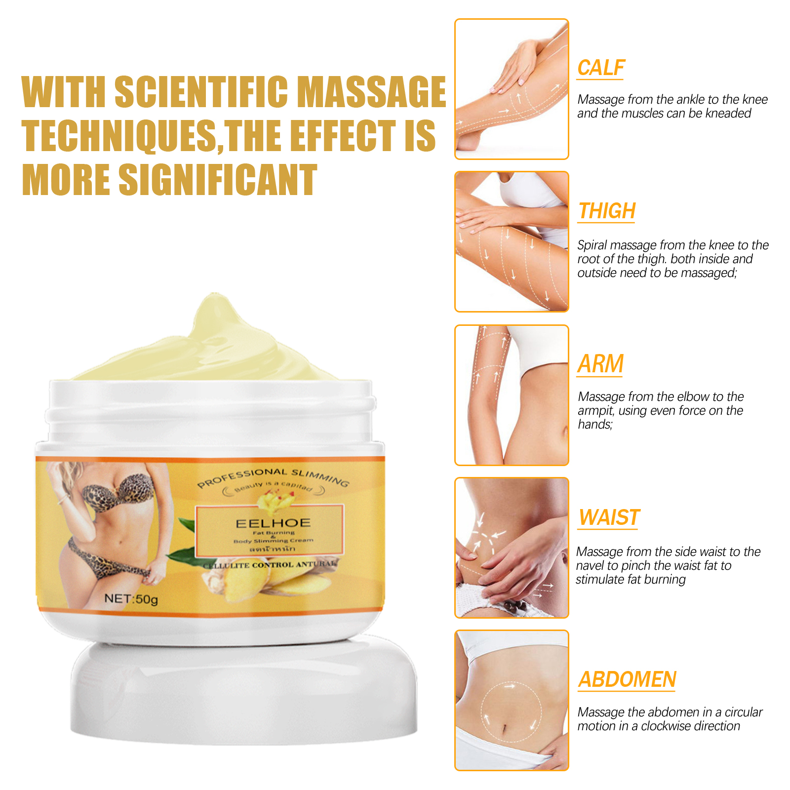 Ginger Slimming Body Cream, Anti-Cellulite Firming Fat Burning Massage Lotion For Shaping Waist, Belly, Thighs, 50g — foto 3